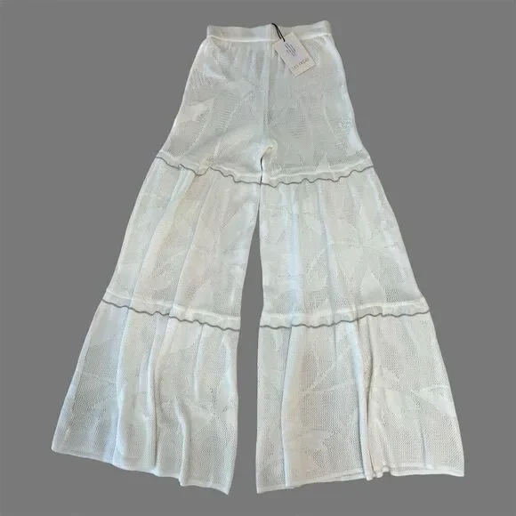 Les Friday Women's White Beach Pants Wide Leg Size S Resort Wear Knit wear NWT - Picture 6 of 15